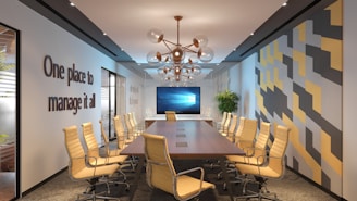 a room with a table and chairs