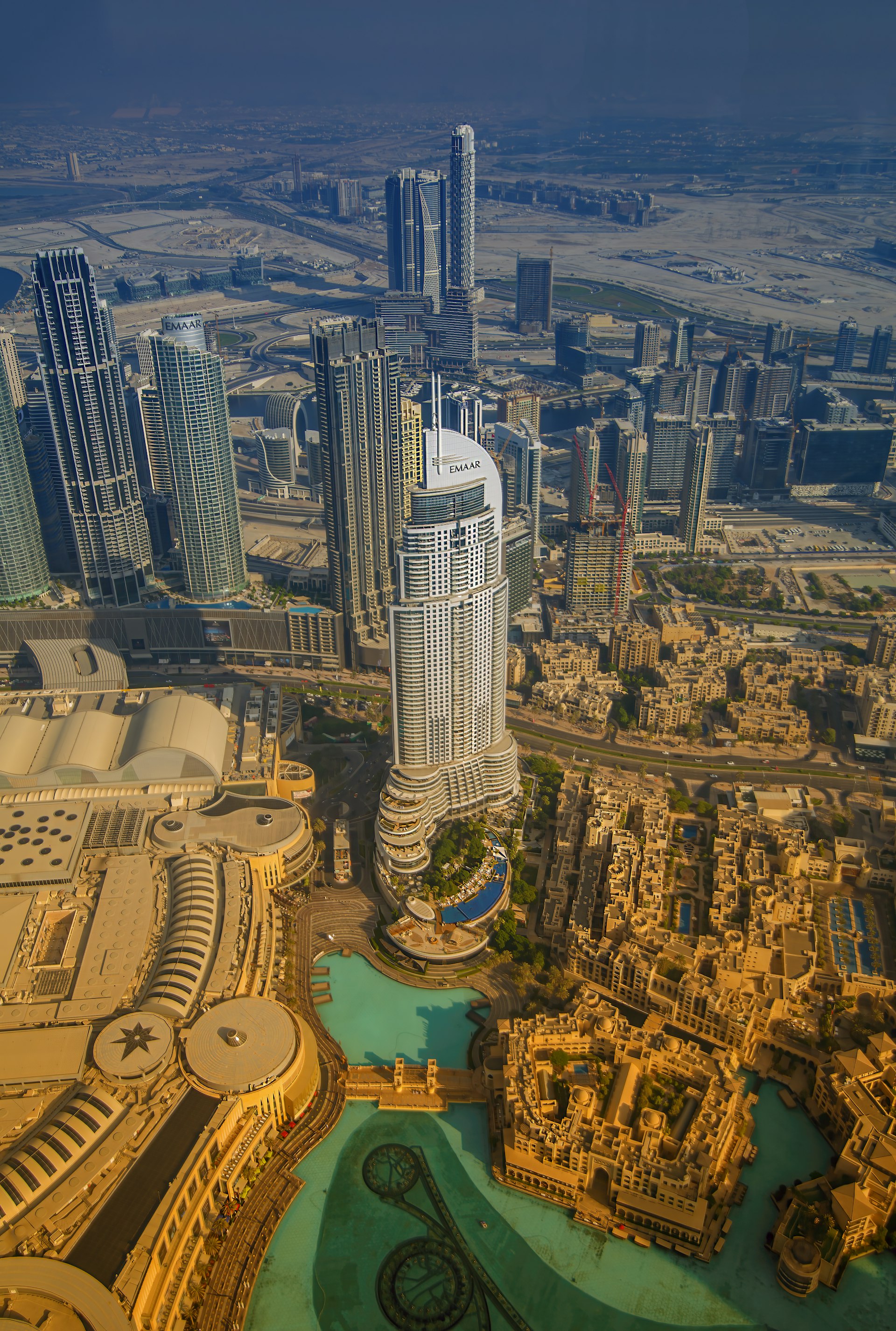 Downtown Dubai skyline with Burj Khalifa illuminated at night