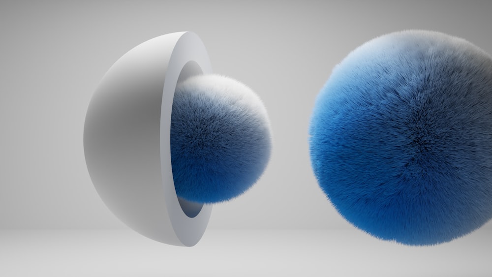 a pair of blue and white spherical objects