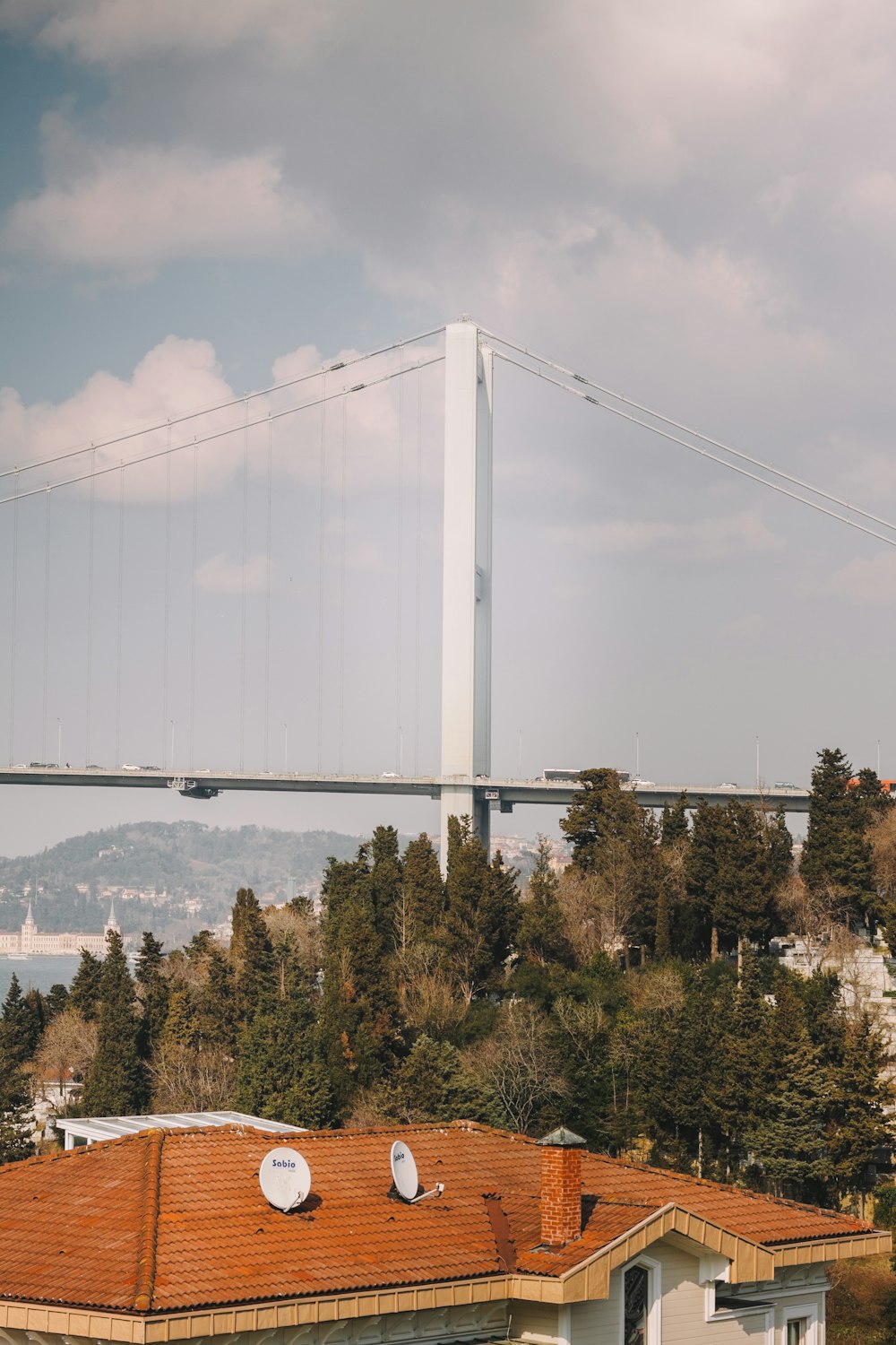 a building with a bridge in the background