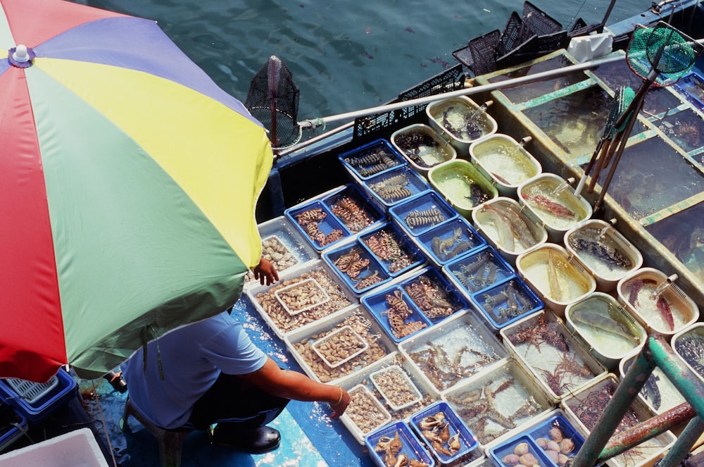 a boat full of food