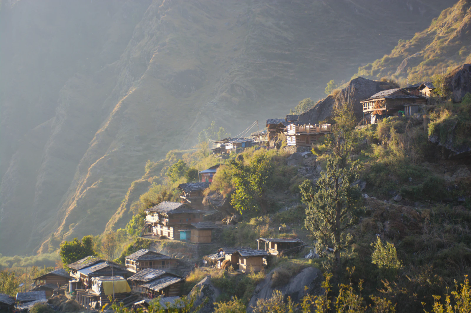Tibetan-Buddhist monastery and mani walls in a Himalayan valley, Nepal