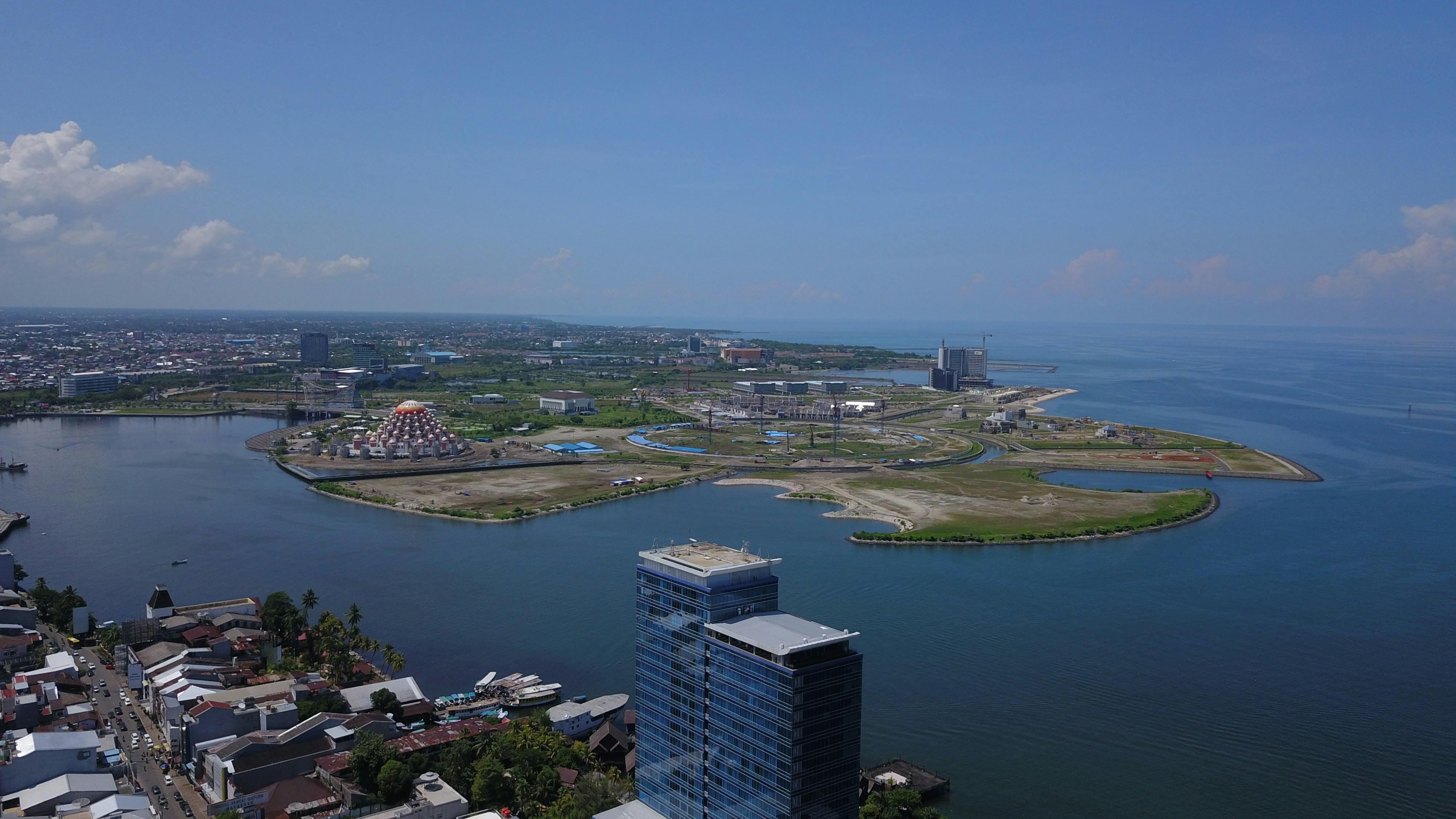 a city next to a body of water