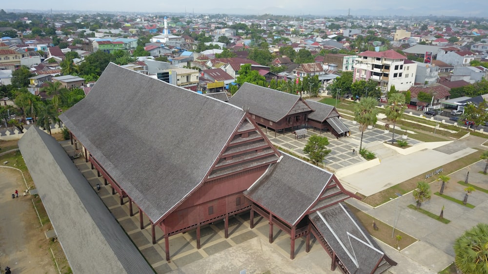 a group of buildings with roofs