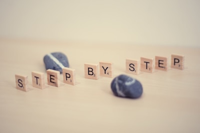 a group of small white and blue squares with black text