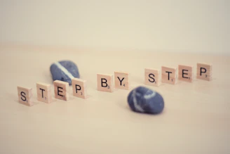 a group of small white and blue squares with black text