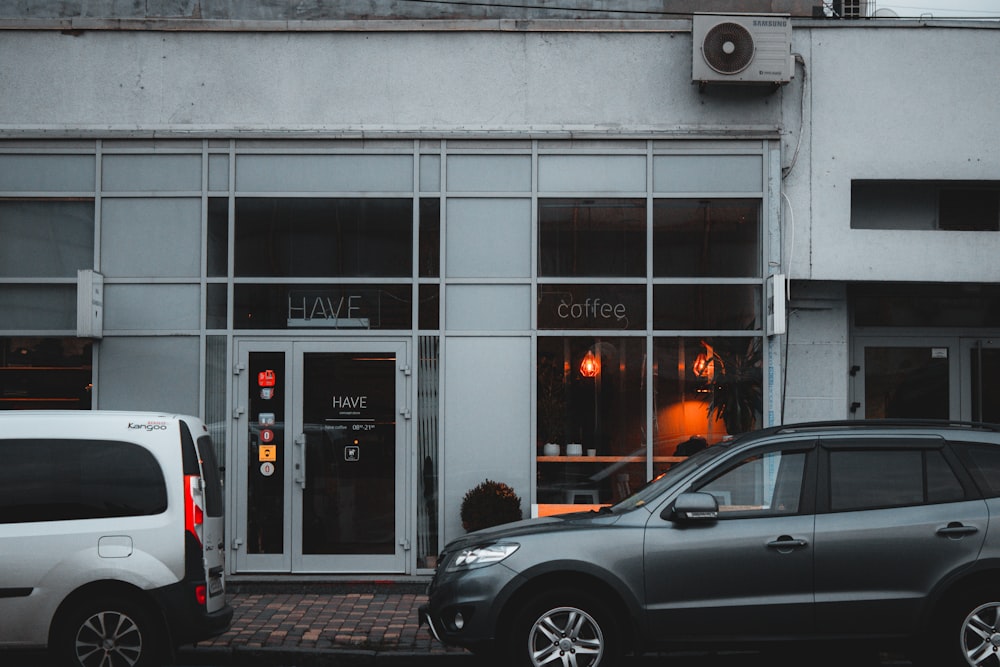 cars parked outside a building