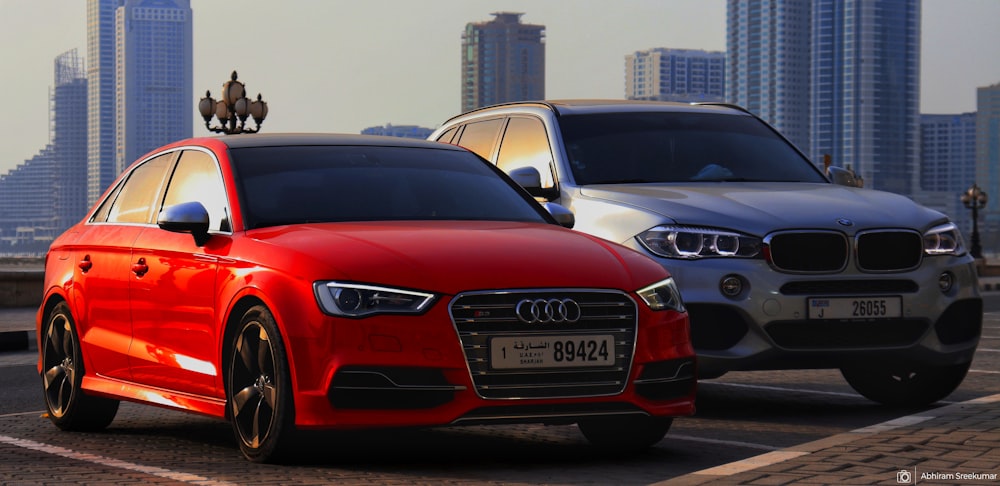 a red car and a black car