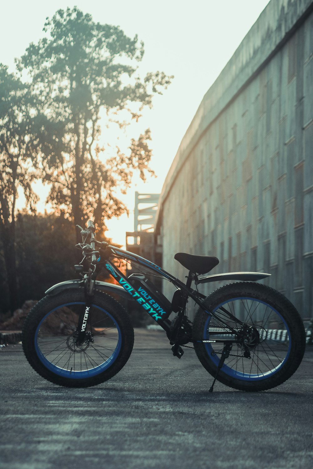 a bicycle parked on a street