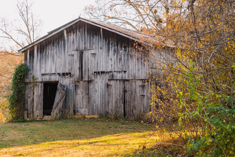 a wooden building with a door