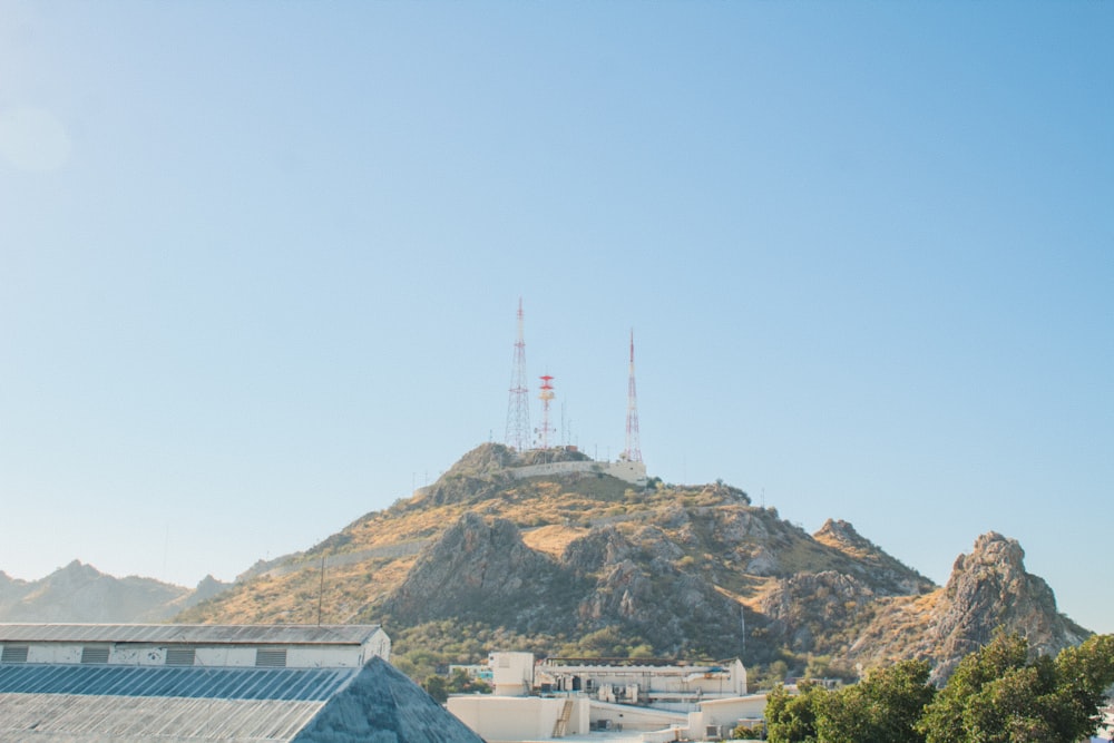 a group of towers on a hill