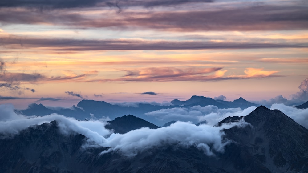 clouds and mountains with a sunset