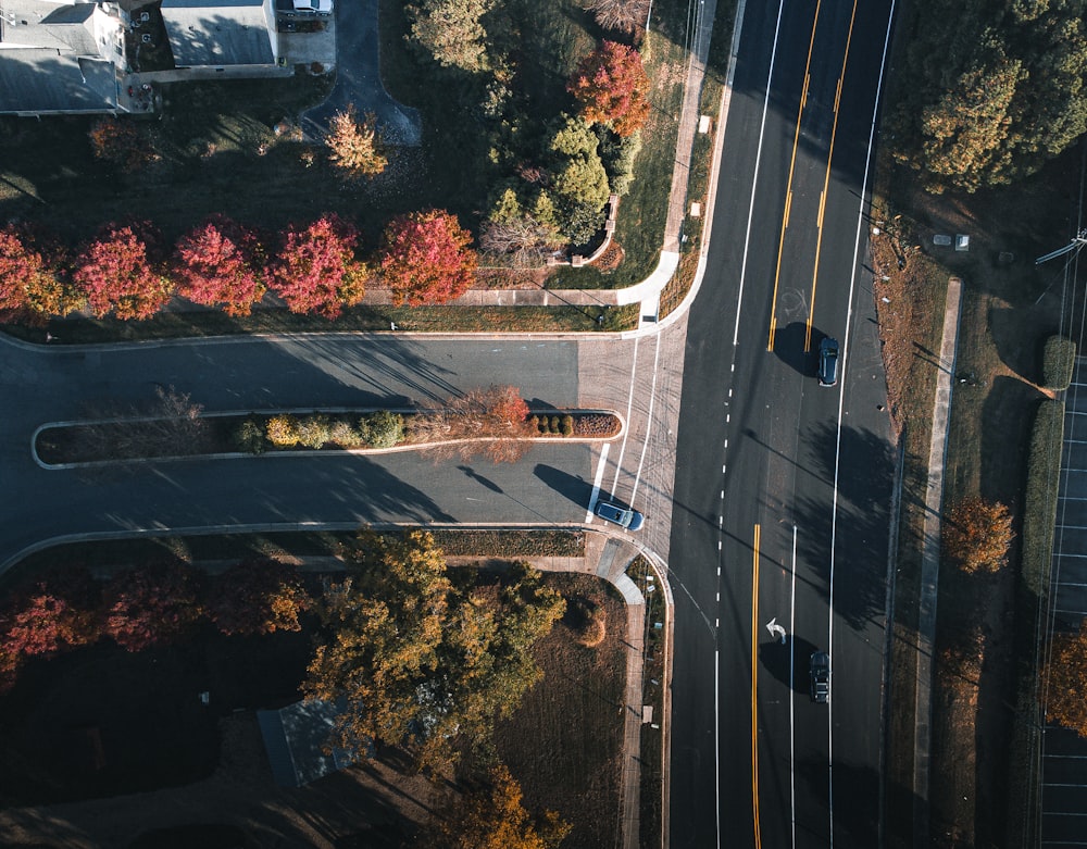 a view of a city with trees and a road