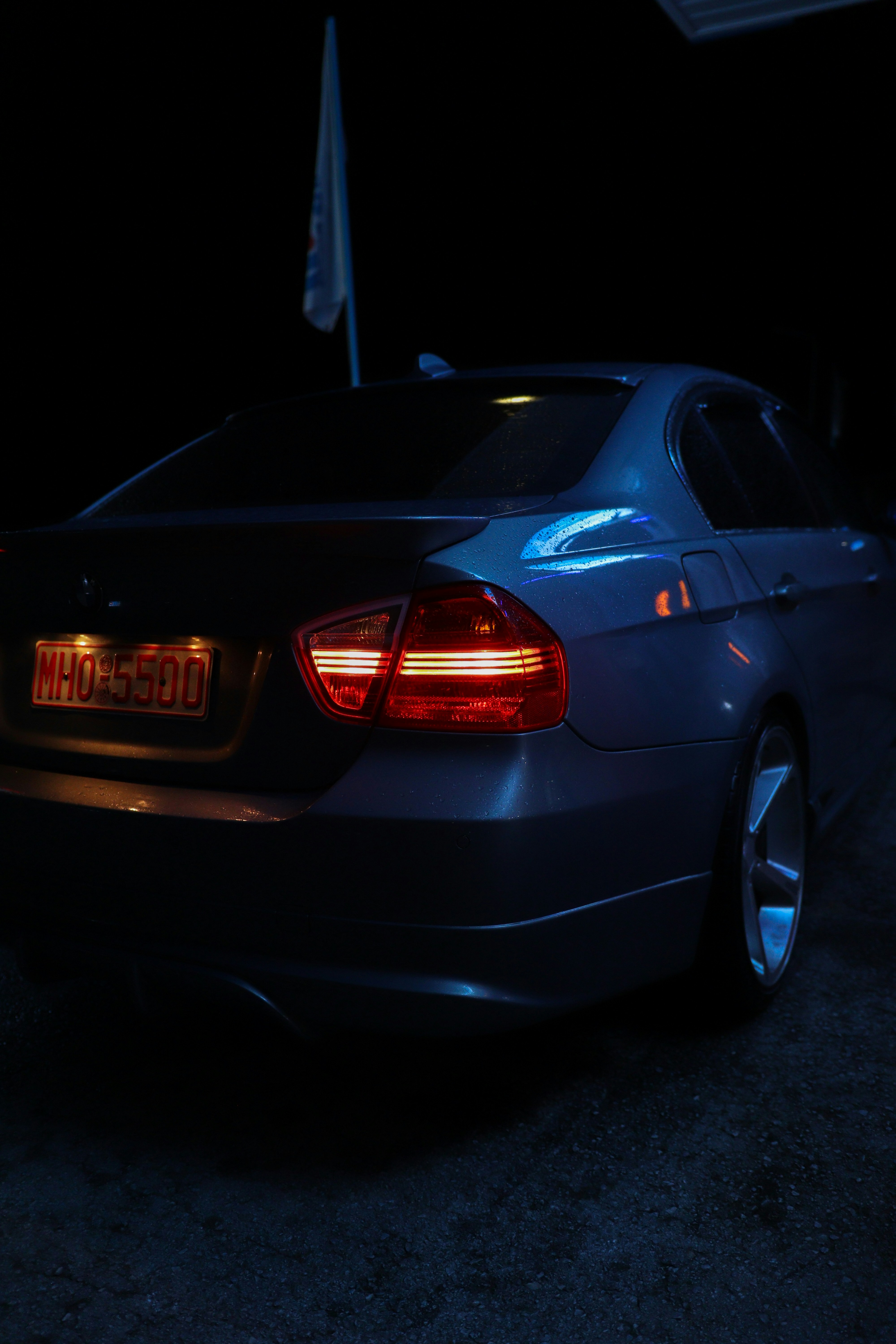 a car with its rear lights on