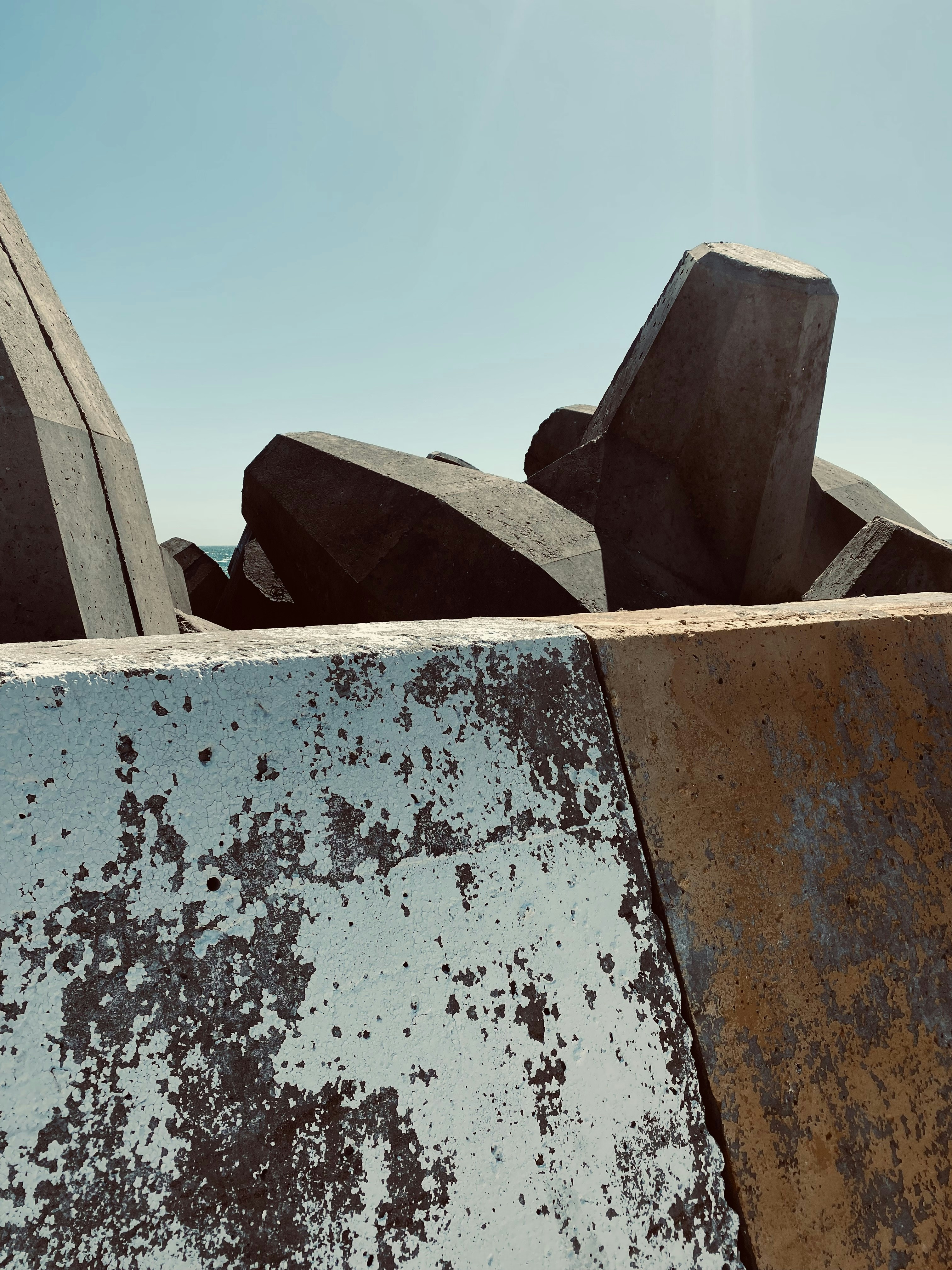 Concrete tetrapods on a sunny day with blue sky