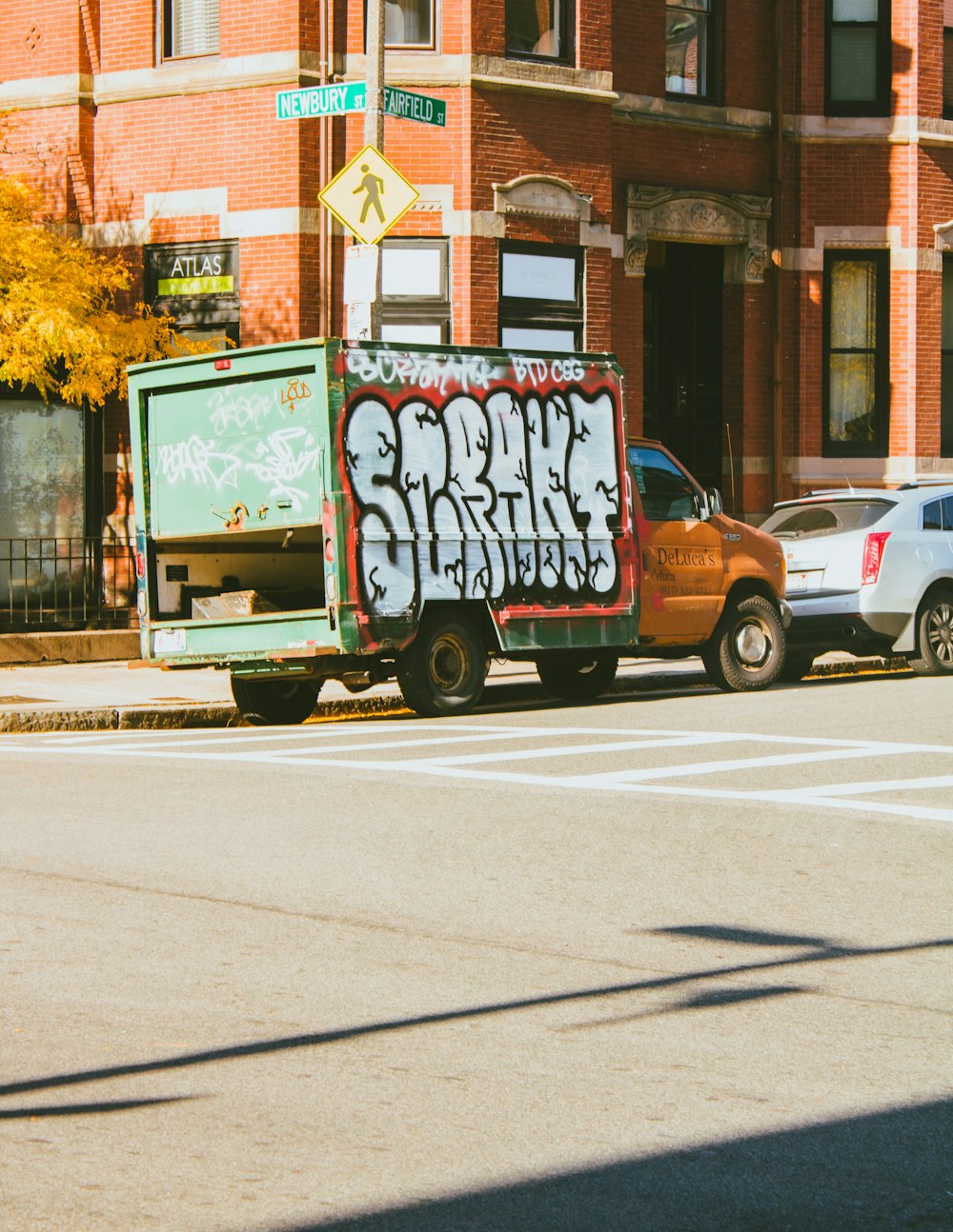 a truck with graffiti on it