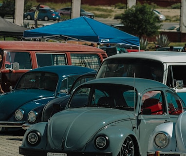 a group of cars parked