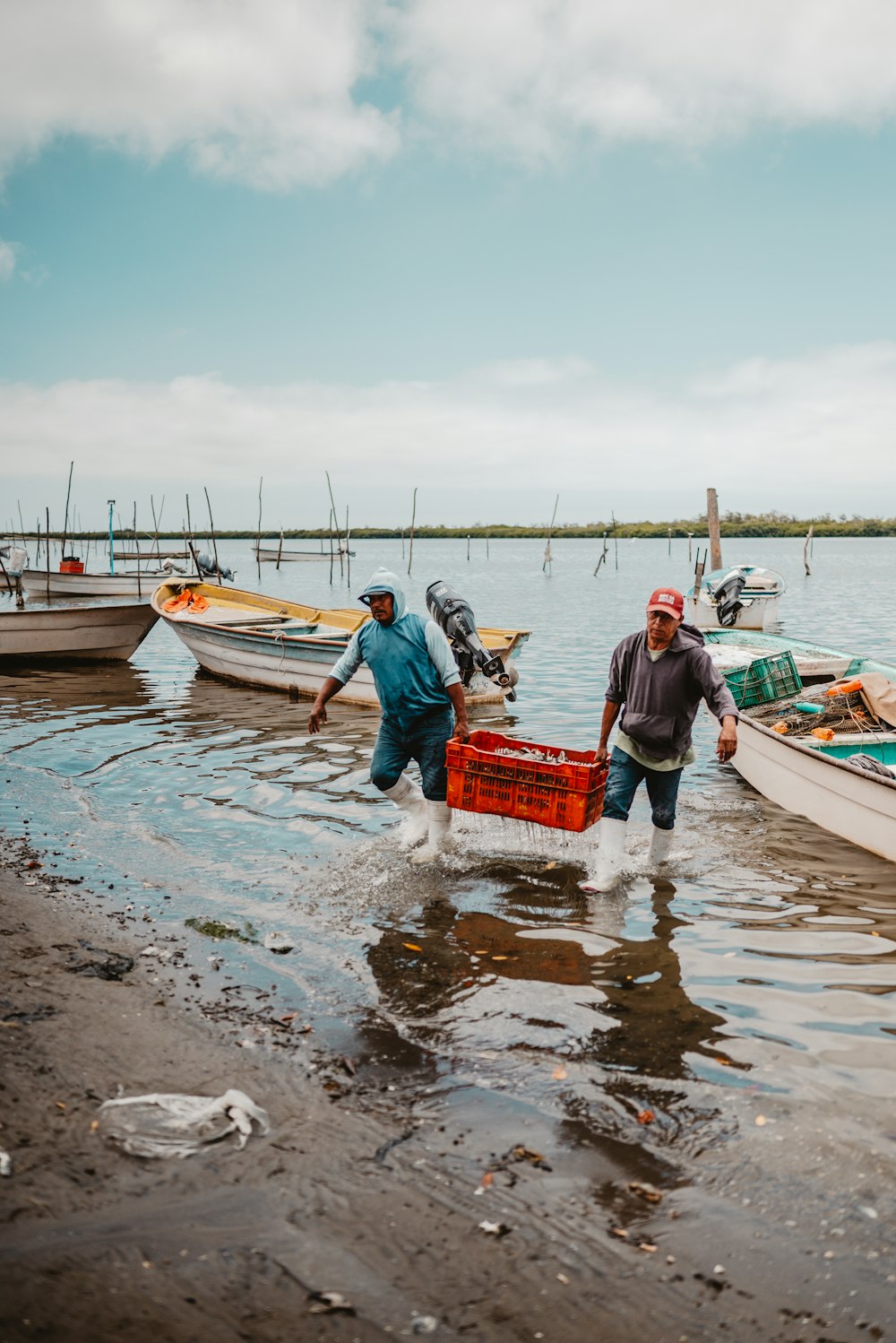 men standing in water