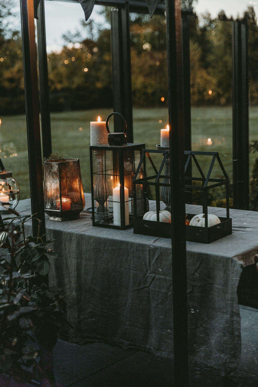 a group of candles on a table