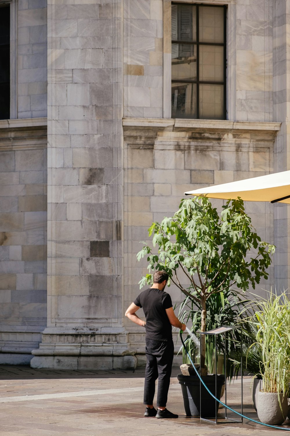 a man standing next to a tree