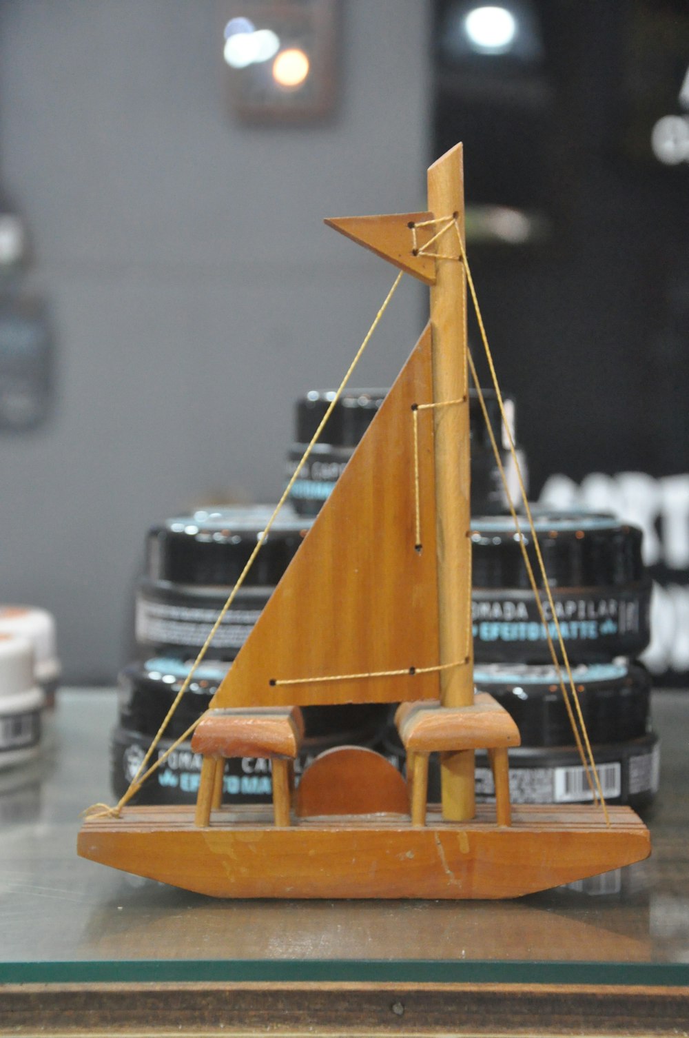 a wooden model of a boat