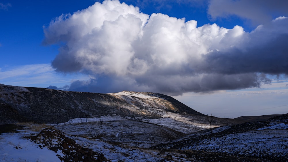 Une montagne enneigée avec des nuages