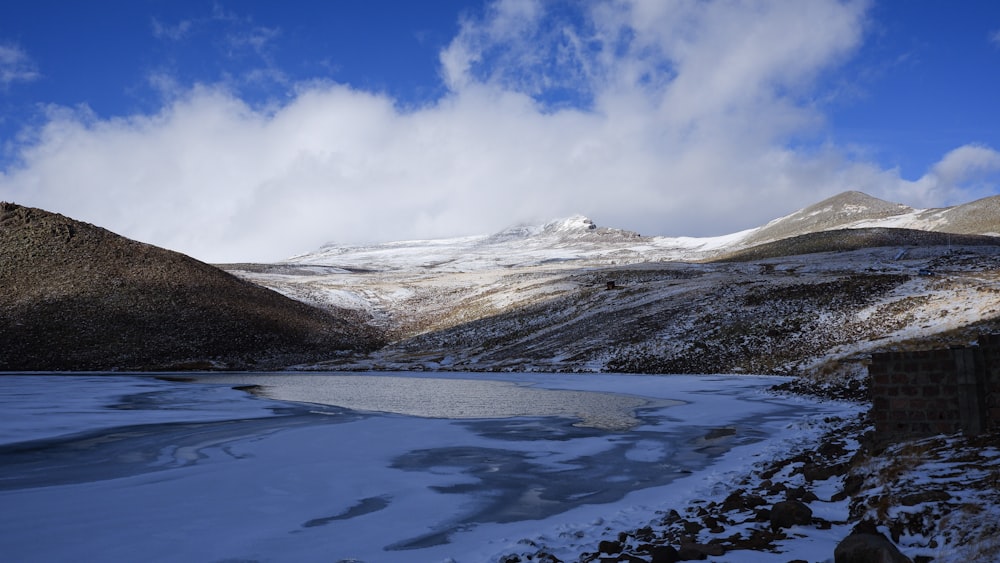 a river with snow on the banks