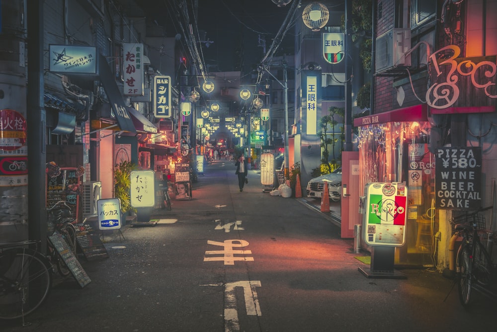 a street is filled with signs