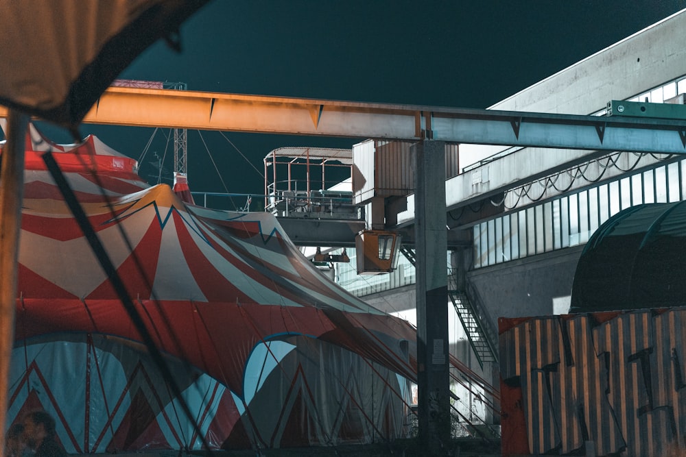 a red and white tent