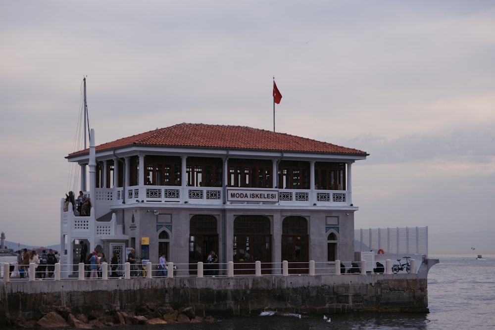 a building with a flag on top