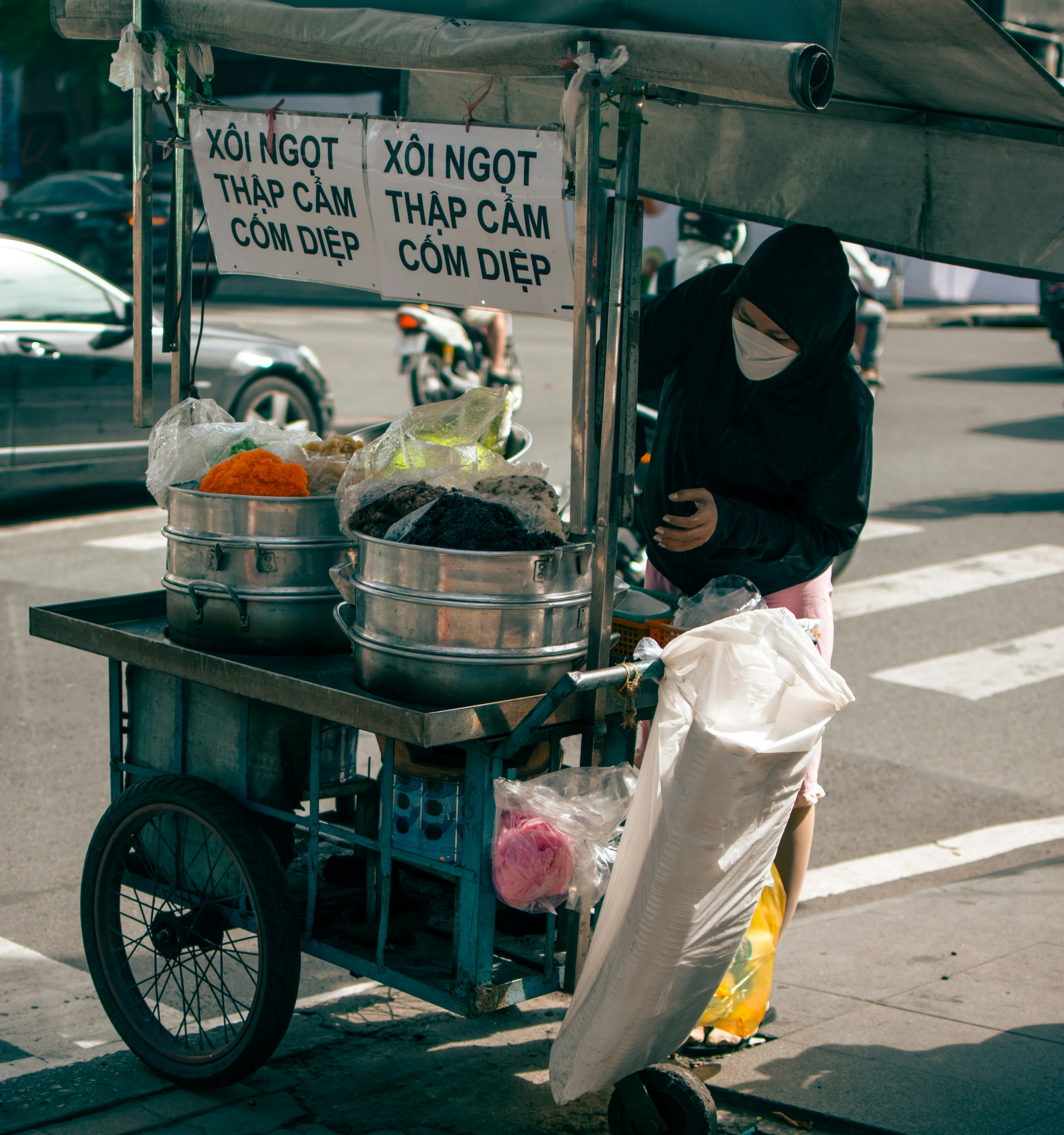 a person pushing a cart full of vegetables