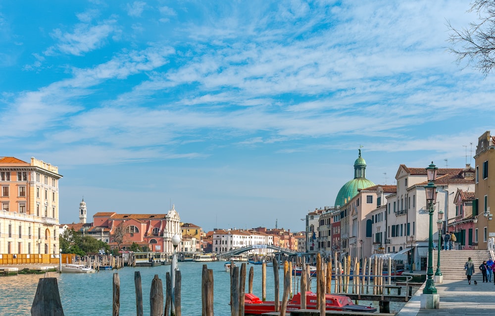 a body of water with buildings along it