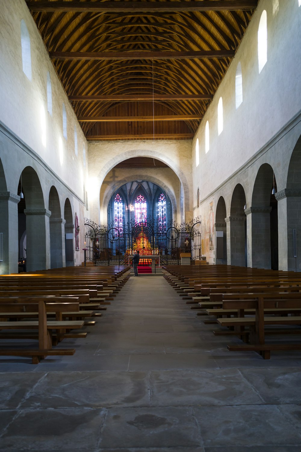 a large church with a large stained glass window