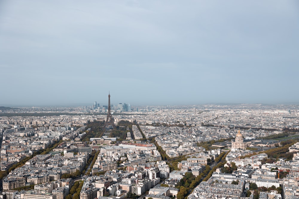 a city with a tower in the distance