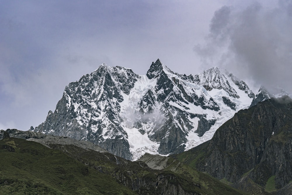 a mountain with snow