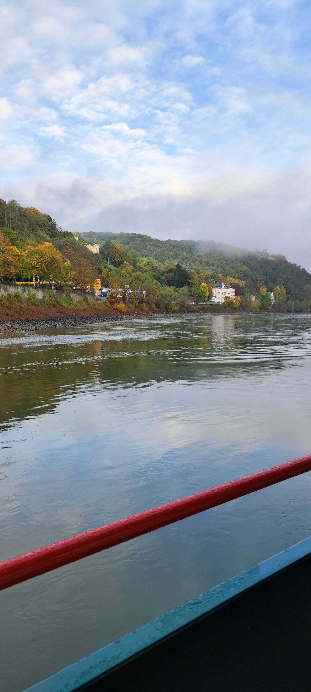 a body of water with trees and buildings in the background