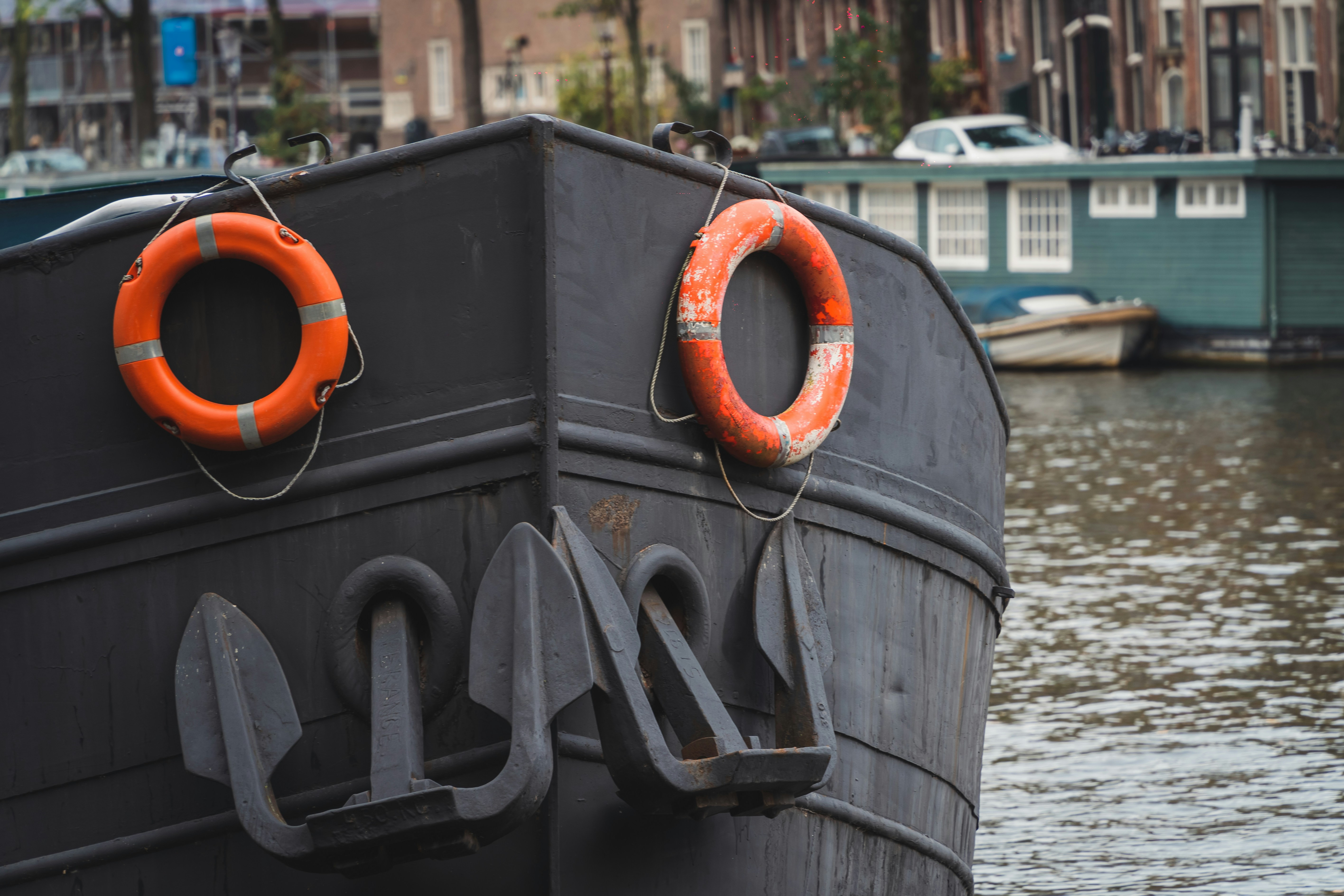 a boat with a life preserver on it