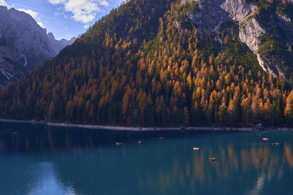 a lake surrounded by mountains and trees