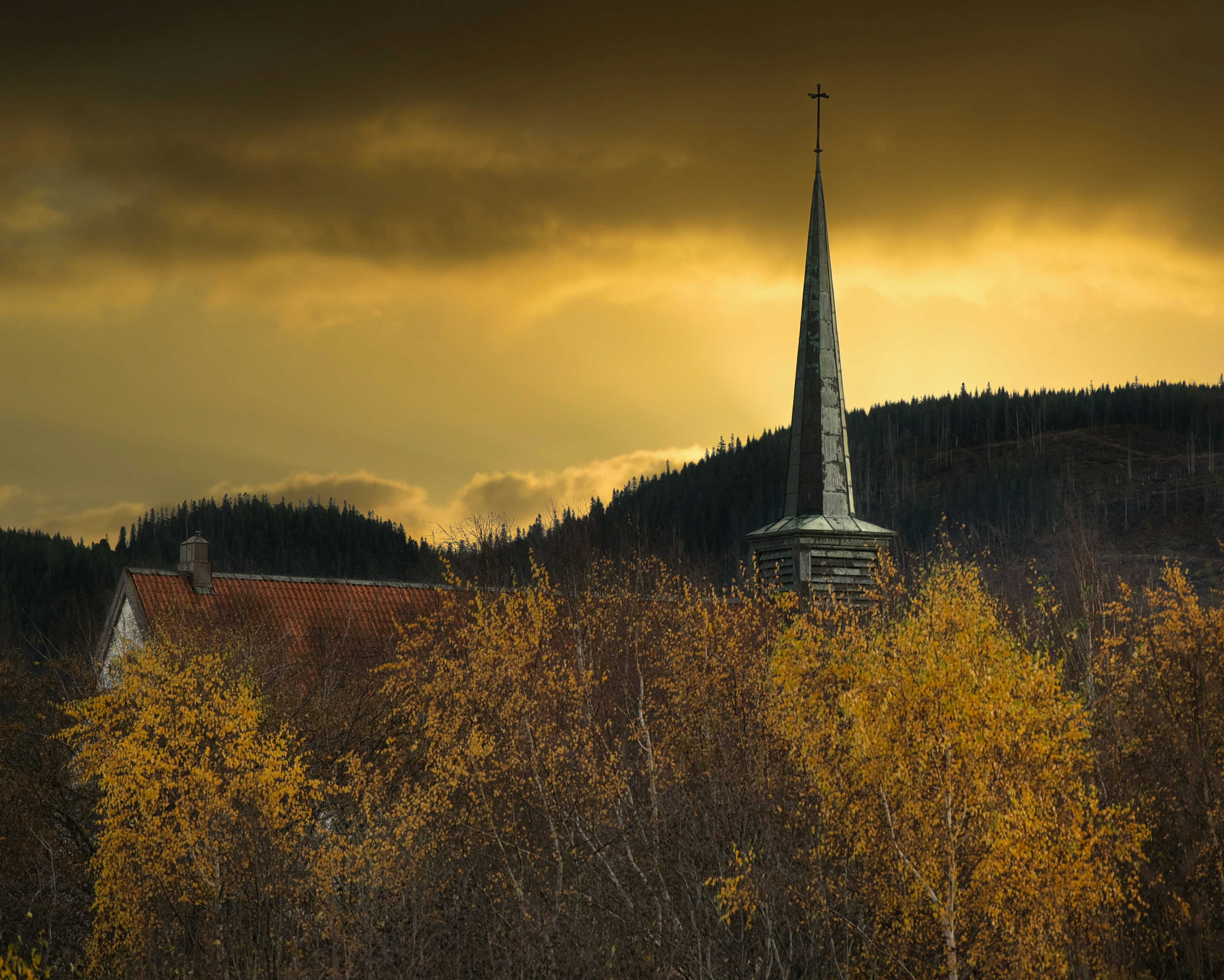 a tall tower in the distance