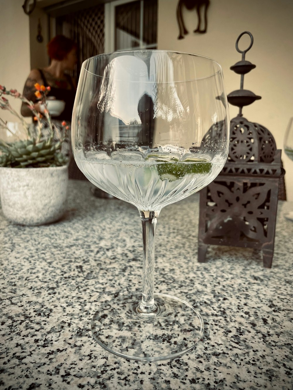 a glass of water on a table