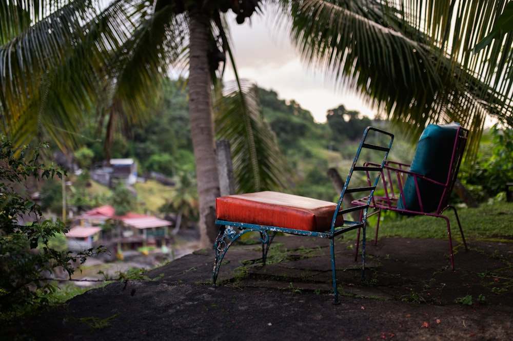 a couple of chairs sit near each other