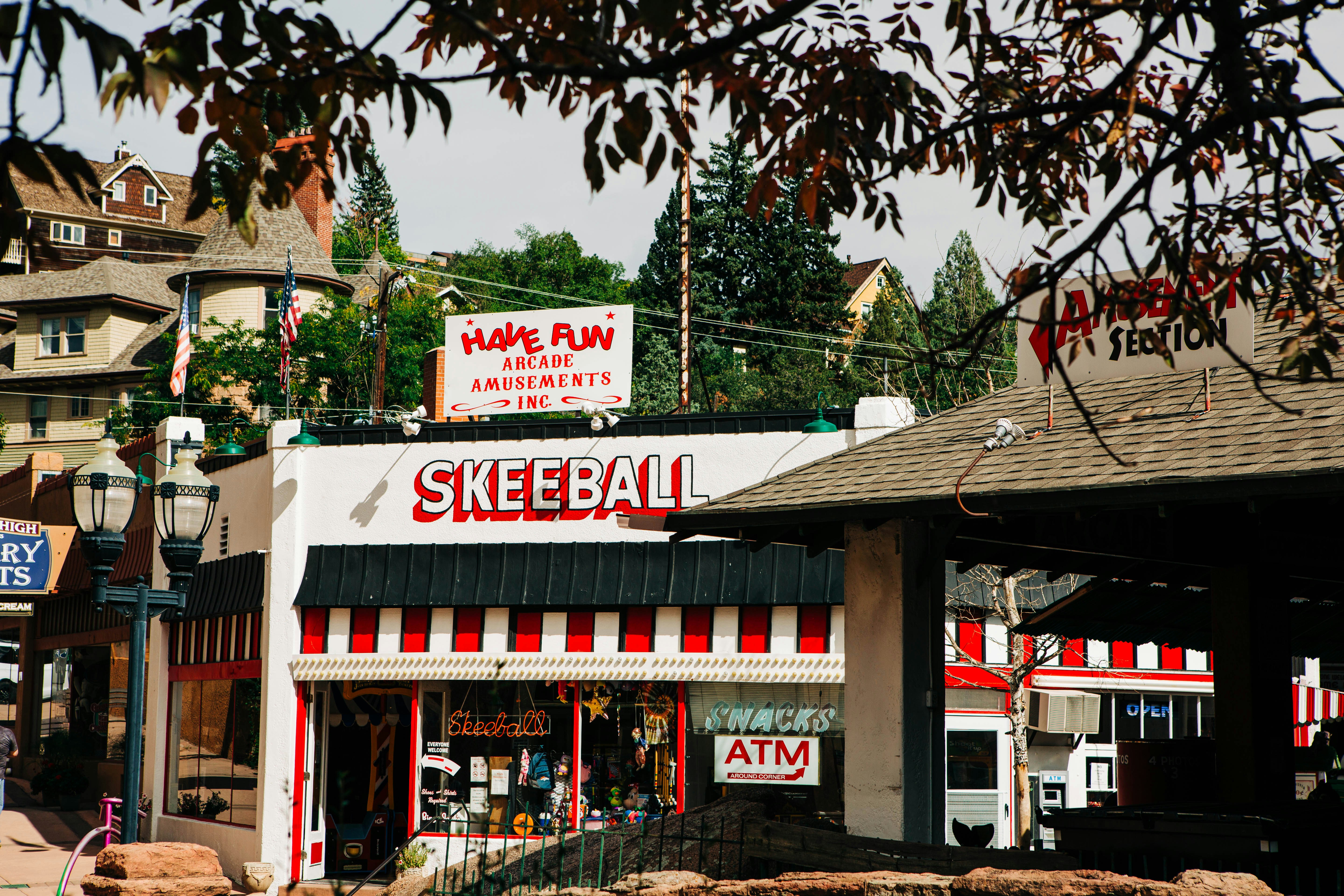 a store front with a tree in the front