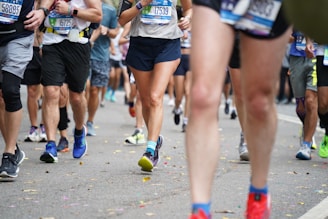 a group of people running