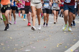 a group of people running