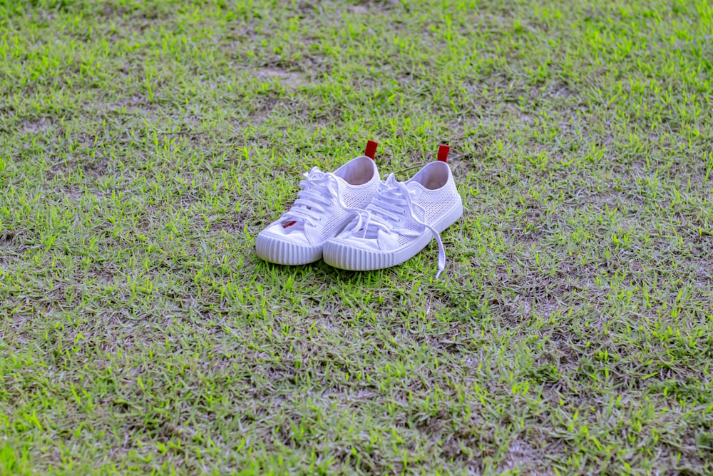 a white shoe on grass