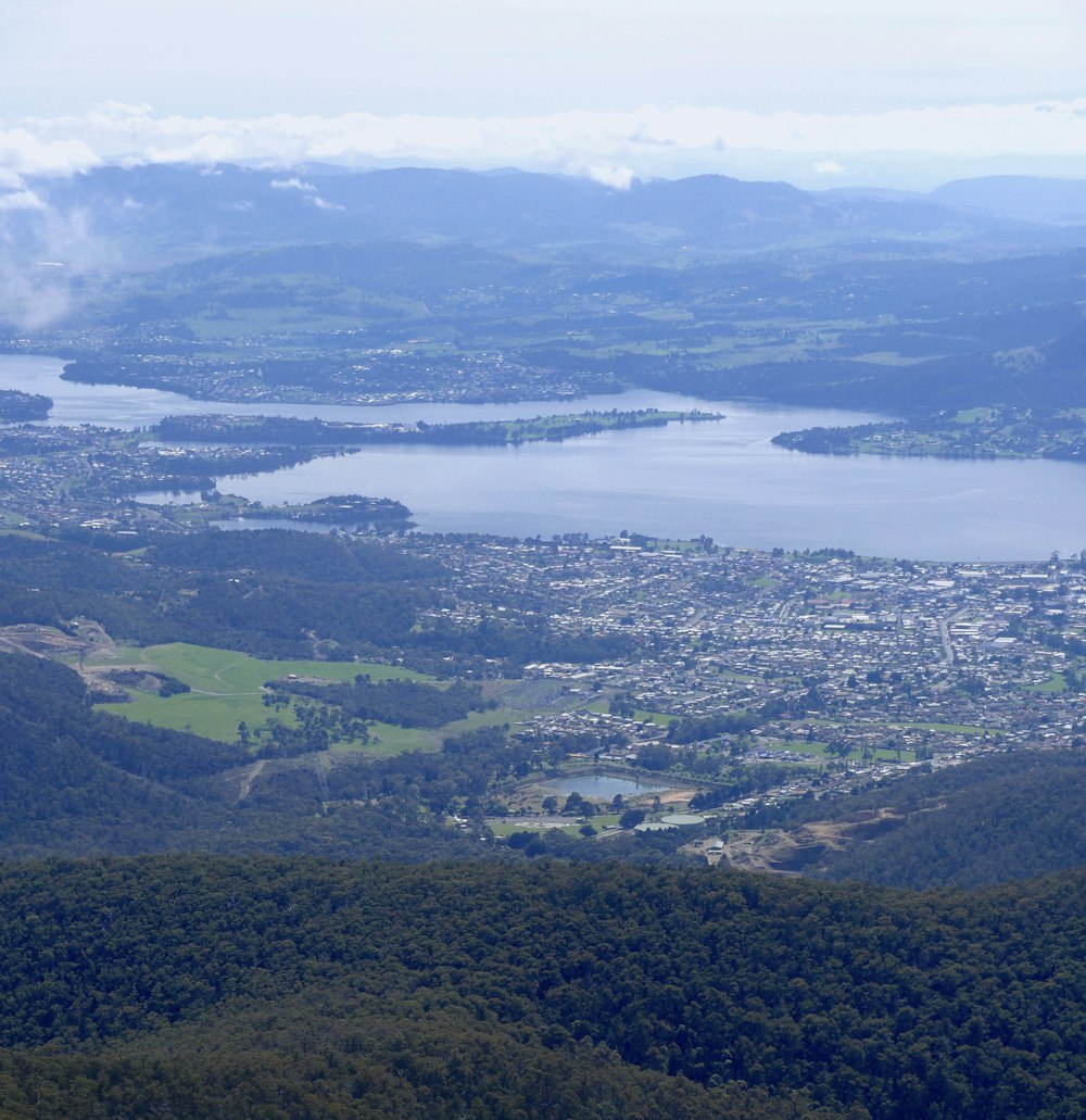 a city near a lake