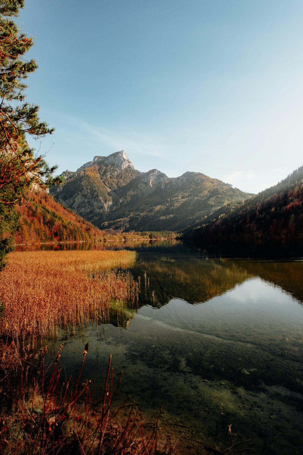 a lake with mountains in the background