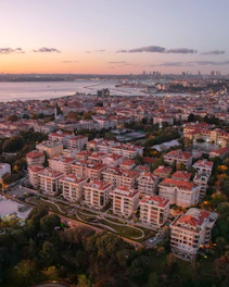 a city with many buildings and trees