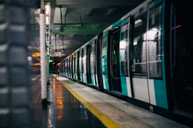 a train is parked in a station