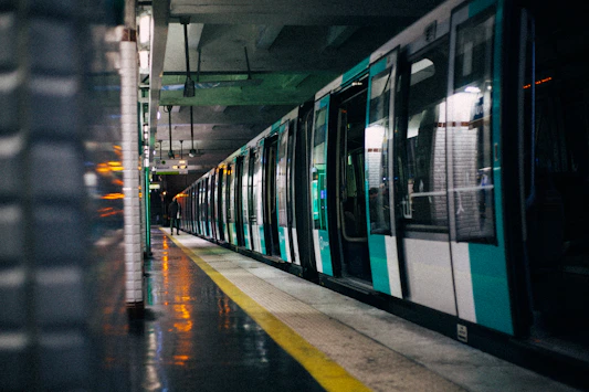 a train is parked in a station
